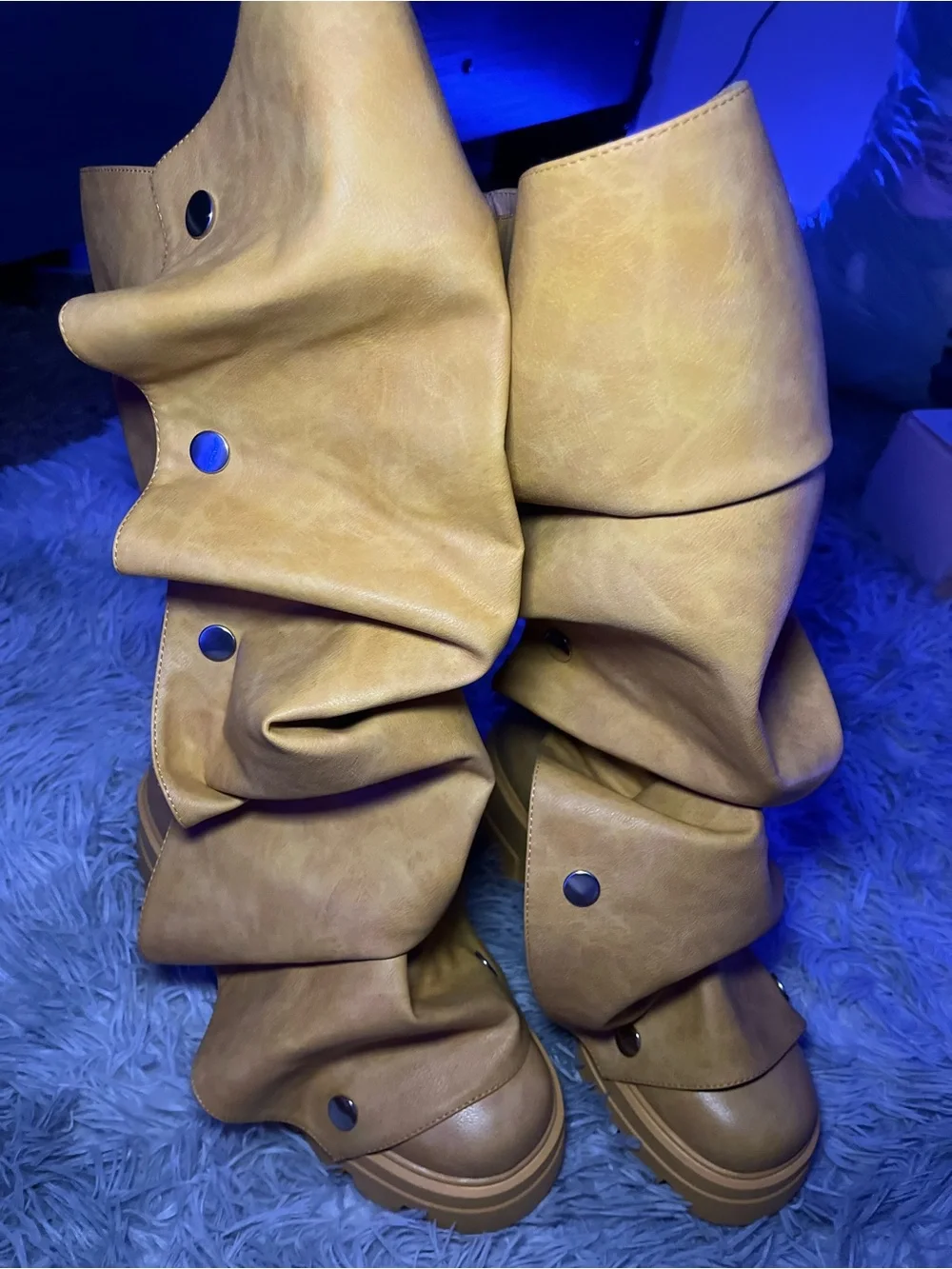 Slouchy Yellow Tan Women's Platform Boots